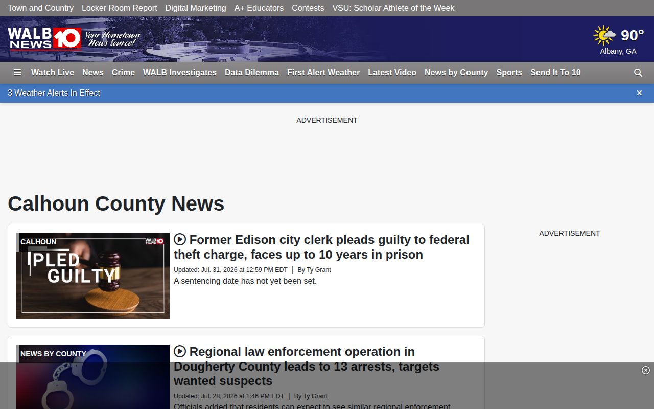 WALB Calhoun County crime news landing page and local arrest coverage